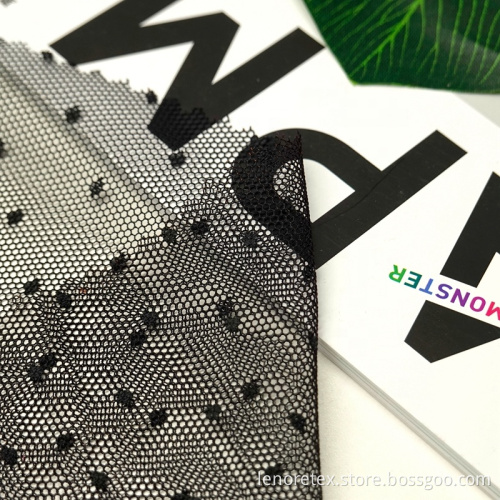 95%Nylon 5%Spandex Knit Black Dot Embroidery Mesh Fabric